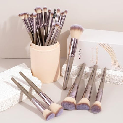 MAANGE 30 Pcs Professional Makeup Brush Set with Travel Case – Kabuki, Foundation, Powder, Blush,Blending& Eyeshadow Brushes, Labeled for Gift-Ready Box,Champagne - color: Champagne