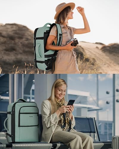 Vancropak Travel Bag, Large 40L Carry on Backpack Airline Approved Expandable Suitcase Daypack, Water Resistant Travel Backpack Overnight Lightweight Luggage Weekender Bag for Flight Men Women, Cyan - color: Green, size: X-Large