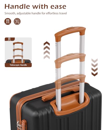 Coolife Luggage, Suitcase with Durable and Lightweight, Large Checked Luggage with ABS Hardshell Expandable, Dual Spinner Wheels, TSA Lock, and YKK Zipper(apricot black, L(28in)) - color: apricot black, size: L(28in)