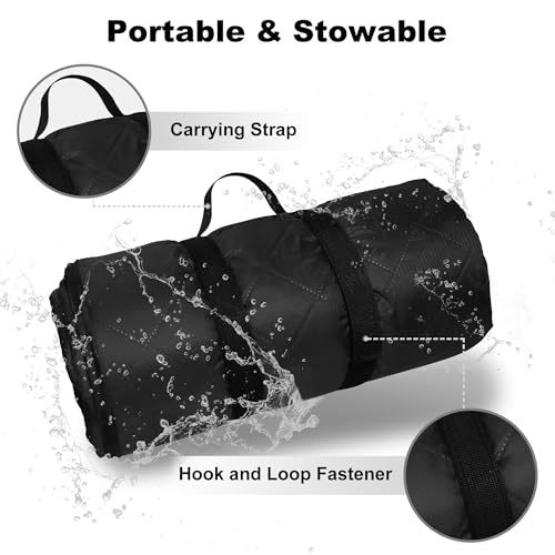 Waterproof Outdoor Blanket 92”X 60” Packable, Stadium Blankets for Camping with Quilted Fleece Lining, Large Windproof Emergency Throw Mat for Garss Picnic Hiking Road Trip, Machine Washable, Black - color: Fleece Black-300 Gsm, size: 92"x 60"