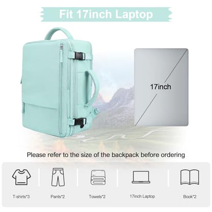 Hanples Large Travel Backpack for Women as Person Item Flight Approved, 35L Carry on Backpack, 17 Inch Laptop Backpack, Waterproof Backpack,Casual Bag with 2 Toiletry Bags (Mint Green) - color: Mint Green, size: Large