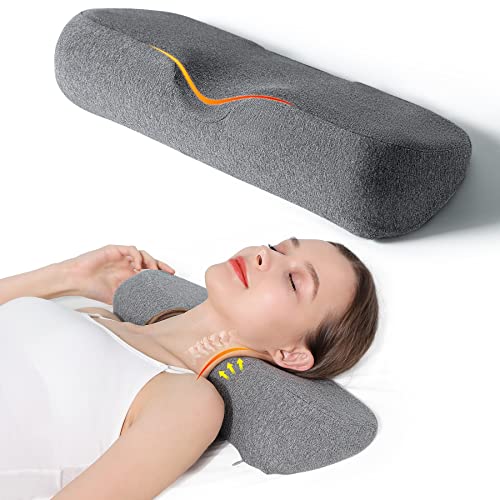 Cervical Neck Pillows for Pain Relief Sleeping, Memory Foam Neck Bolster Support Pillow and Shoulder Relaxer for Stiff Pain Relief, Neck Support Pillow Bed Neck Roll Pillow(Dark Gray) - color: Dark Gray