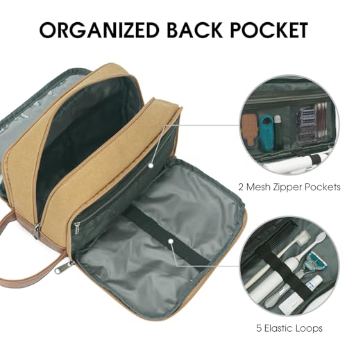 WANDF Travel Toiletry Bag for Men Large Toiletries Shaving Bag Water Resistant Hanging Dopp Kit Travel Accessories Bag for Women Men (Khaki) - color: Khaki