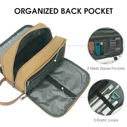 WANDF Travel Toiletry Bag for Men Large Toiletries Shaving Bag Water Resistant Hanging Dopp Kit Travel Accessories Bag for Women Men (Khaki) - color: Khaki