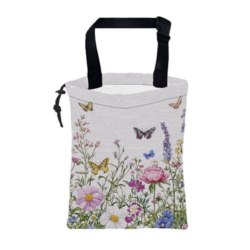 Car Garbage Bag Watercolor Butterfly Wildflower Drawstring Car Trash Bag Hanging for Back Seat with Adjustable Buckle Canvas Vehicle Trash Can Easy-to-Install - color: Watercolor Butterfly Wildflower