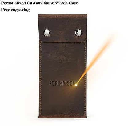 Personalized Custom Genuine Leather Watch Case,Simple Watch Bracelet Storage Bag,Portable Travel Watch Pouch (01 Coffee) - color: 01 Coffee