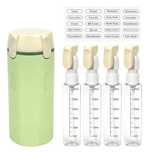4-in-1 Travel Dispenser Bottle, Leak-Resistant Toiletry Containers, TSA Compliant Refillable Pump Bottles for Shampoo, Lotion, Conditioner - Portable Essentials for Flying, Gym & Camping(Green) - color: Green