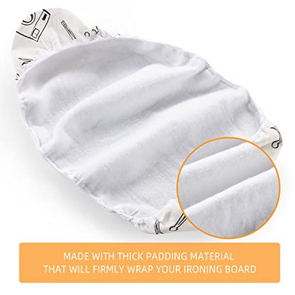 Seiritex Wide Ironing Board Cover and Pad 18 x 49 inch Heat Reflective with Hook and Loop Fasteners, Thick Padding with Elasticized Edges, 3 Layers Iron Board Cover (White) - color: White, size: 18x49