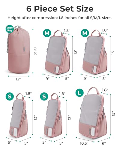 BAGSMART 6 Set /4 Set/2 Set Compression Packing Cubes for Travel, Lightweight Luggage Organizer Bags, Durable Space Saver Bags Travel Essentials - color: Brier Rose, size: Set of 6