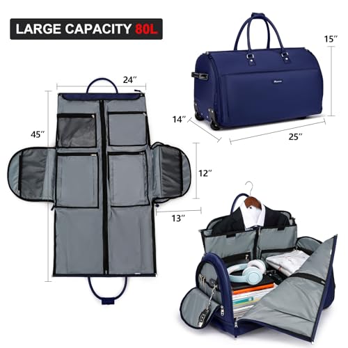 Modoker Rolling Garment Bags, 25in Large Garment Duffle Bag with Wheels, 3 in 1 Garment Suit Luggage Bag, Not Standard Carry-On Size for Women Men Business Travel Weekender, Blue - color: 25in-Blue