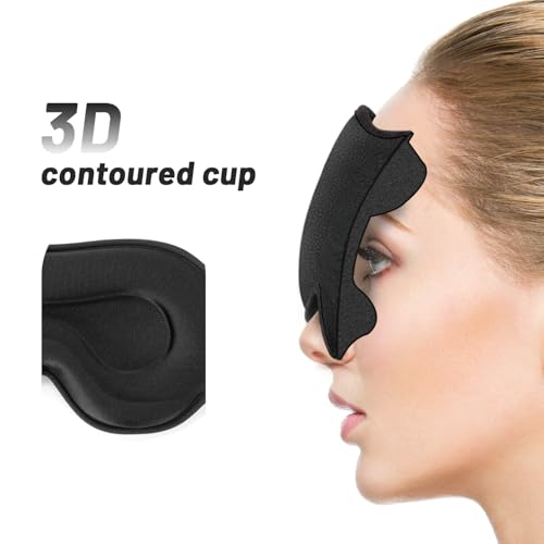 Sleep Eye Mask for Men Women, Sleeping Mask for Side Sleeper, Travel Blackout Night Blindfold Eye Shade Cover with Adjustable Strap (Black) - color: Black