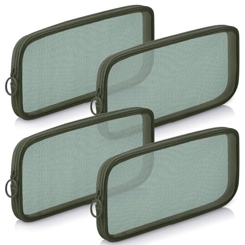 Weewooday 4 Pcs Mesh Makeup Bag Mesh Cosmetic Bag Toiletry Pouch with Zipper Mini Makeup Cosmetic Purse for Daily Accessory(Medium,Olive Green) - color: Olive Green, size: Medium