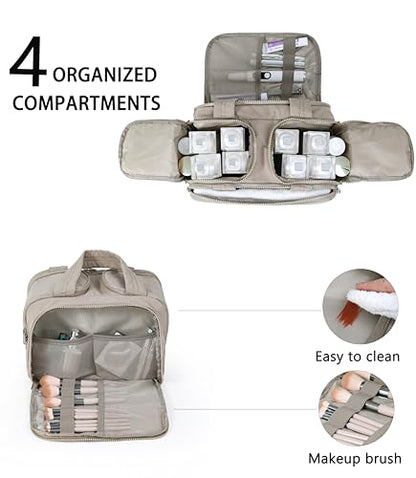 Travel Toiletry Bag for Women, Large Wide-open Puffy Cosmetic Makeup Bag with Wet-Dry Separation, Multi-Pocket Organizer with Carry Handle for Toiletries, Cosmetics, Essentials, Camel - color: Camel