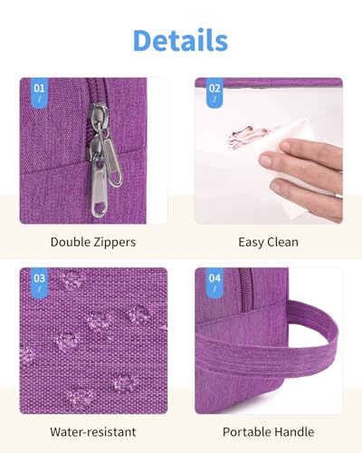 Narwey Clear Travel Toiletry Bags for Traveling Toiletries Men Women, Clear Makeup Bag Cosmetic Bag with Zipper, Make Up Pouch Organizer Bag with Handle, Skincare Beach Snack Medicine Bag, Purple - color: Clear-Purple