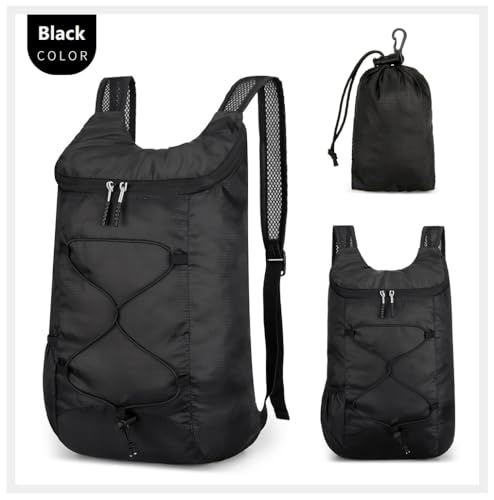 levayhill 16L Foldable Hiking Backpack,Small Packable Daypack,Black | Lightweight ,Outdoor Collapsible Rucksack,Ultralight Folding Back Pack, Water Repellent, Men Women Travel Gym, Easy Carry-on - color: Black