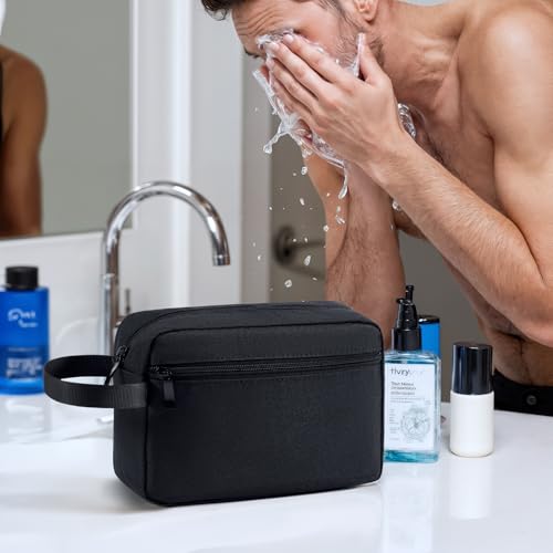 Travel Hanging Toiletry Bag with Carry Handle - Water-Resistant Small Cosmetic Organizer for Men & Women, Makeup, Shaving Kit, Gym & Travel Essentials (Black) - color: Black