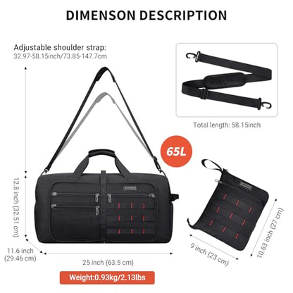 WITZMAN Foldable Duffle Bag for Travel 65L Lightweight Packable Duffel Bag with Shoes Compartment Overnight Bag for Men Women (B697 Black) - color: Black