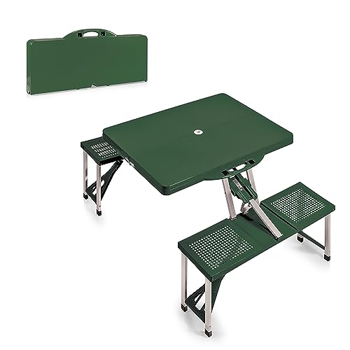 Picnic TIME Portable Folding Picnic Table with Seats for 4, Collapsible Aluminum Table with Benches & Umbrella Hole, Lightweight Foldable Table for Camping, Travel, Backyard, Tailgating | with Umbrella Hole - color: Hunter Green