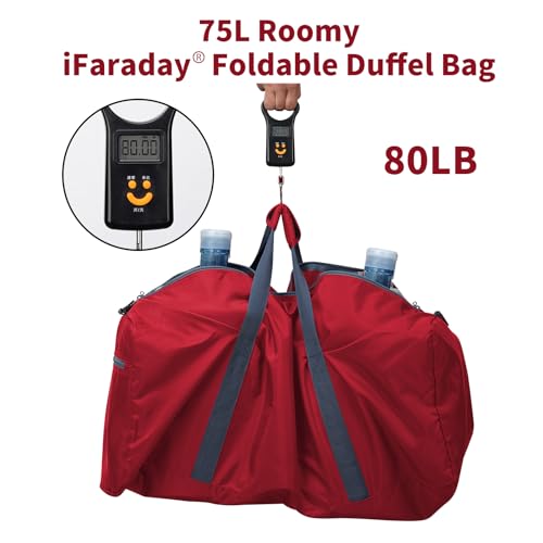 iFARADAY Foldable Duffle Bag 30 inch 75L Large Lightweight Luggage Bag for Travel Camping Storage-Red - color: Red-75L(with shoulder strap)