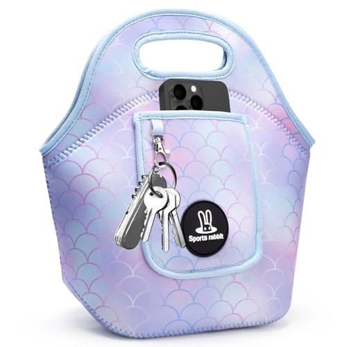 Sports rabbit Small Neoprene Lunch Bags for Women & Adults - Insulated Reusable Lunch Tote, Soft Foldable Lunch Box, Water-Resistant & Machine Washable Cooler Bag for Work, Travel, Picnic (mermaid) - color: mermaid