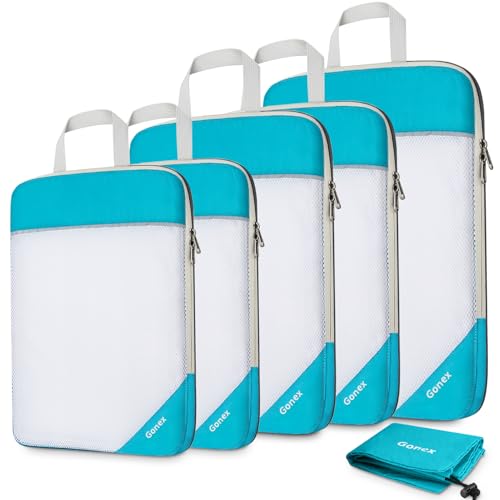 Compression Packing Cubes, Gonex Extensible Storage Mesh Bags Organizers - color: 6-1-Blue, size: Set of 6 New Size
