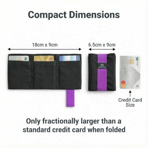 LIGHT FOLD Ultra Slim Tri-Fold Wallet with RFID Blocking, Lightweight Minimalist Men’s Wallet with Elastic Band, Waterproof Durable Nylon Fabric, Slim Front Pocket Card Holder Fits 12 Cards & Cash - color: Purple