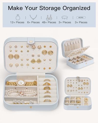 VLANDO Travel Jewelry Case, PU Leather Travel Jewelry Box with Earring Holder, Portable Display Mini Jewelry Case for Mothers Day Women Girls Gift - Blue - color: D.Blue