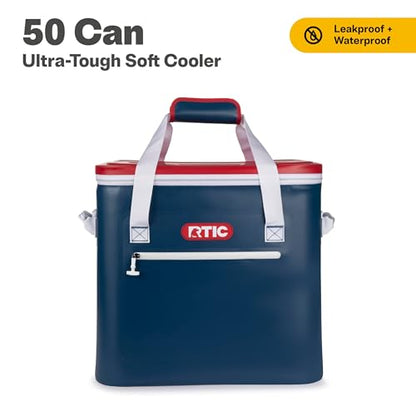RTIC Ultra-Tough Soft Cooler 50 Can, Insulated Bag Portable Ice Chest Box for Lunch, Beach, Drink, Beverage, Travel, Camping, Picnic, Car, Trips, Floating Cooler Leak-Proof with Zipper - color: Patriot