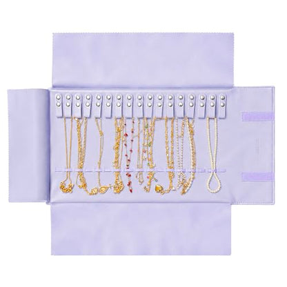 UnionPlus Travel Jewelry Roll, Faux Leather Necklaces Organizer Bag, Elastic Band and Anti-winding, Lavender Violet - color: Leather Lavender Violet, size: Medium