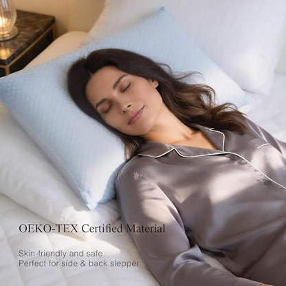 Blue Ridge Home Fashions Luxury Hotel Quality Cooling Pillows Queen Size Set of 2, Soft Medium 500 Thread Count Damask Stripe Embroidered 100% Cotton Cover, Down Alternative - size: Queen Size Set of 2