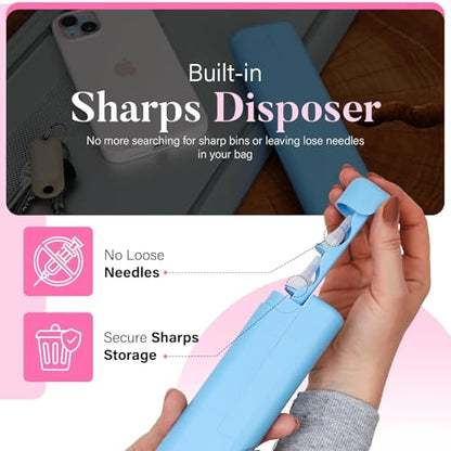 STRAWBERRY & CO Insulin Cooler Travel Case - Built-in Sharps Dispenser & Temperature-Control Organizer- TSA Approved Diabetic Pen Storage for Ozempic, Insulin Pens & Needles - Compact & Leak-Proof - color: Blue