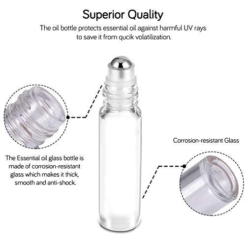PrettyCare Essential Oil Roller Bottles 10ml (24 Pack Clear Glass Bottle with Bamboo Lid, 4 Extra Roller Balls，48 Labels, 2 Openers, 2 Funnels, 4 Droppers, Roller Balls For Essential Oils - color: Clear with Wooden Cap, size: 24 Pack