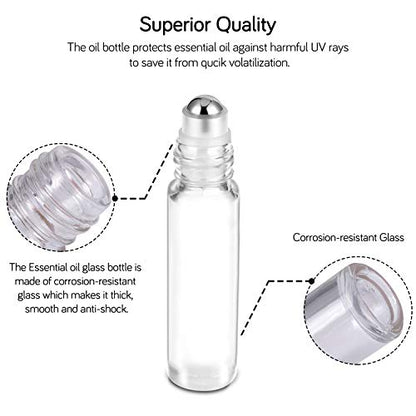 PrettyCare Essential Oil Roller Bottles 10ml (24 Pack Clear Glass Bottle with Bamboo Lid, 4 Extra Roller Balls，48 Labels, 2 Openers, 2 Funnels, 4 Droppers, Roller Balls For Essential Oils - color: Clear with Wooden Cap, size: 24 Pack