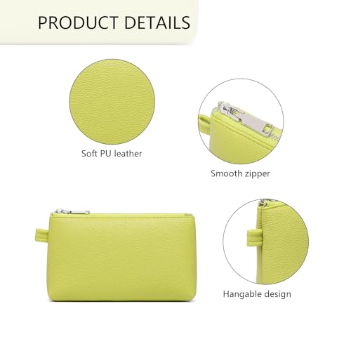 30 Color PU Faux Leather Travel Toiletry Bag for Women, Mini Cosmetic Pouch Organizer with 2 Dividers, Easy Clean Makeup Bag for Purse, Gift Idea (PU Faux Leather/Grass) - color: PU/Grass