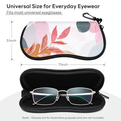 Sunglasses Case with Belt Clip, Ultra Light Neoprene Zipper Soft Padded Glasses Case for Women Men - color: Boho Leaves