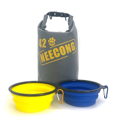 Dog Food Travel Bag With Collapsible Travel Big Bowls(800ml), 42 Cup Dog Food Storage System for Camping, Daily -10L Dog Food Dry Bag - color: Yellow-gray