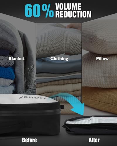 Gonex Vacuum Travel Bag with Pump, Reusable Compression Packing Bag with Handle & Transparent Window, Wide Opening, Waterproof Travel Storage Organizer for Carry-On Suitcase, Backpack (1PC+Pump) - size: 1PC with Pump