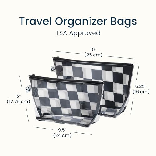 Tiny Twinkle Diaper Bag Organizing Pouches | 2 Pack Mess-Proof Travel Organizer Bags with Structured Bottom & Clear Front | TSA Approved Toiletry Bag Set for Baby and Mom Essentials (Black Checkers) - color: Black Checkers