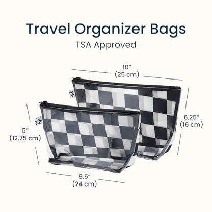 Tiny Twinkle Diaper Bag Organizing Pouches | 2 Pack Mess-Proof Travel Organizer Bags with Structured Bottom & Clear Front | TSA Approved Toiletry Bag Set for Baby and Mom Essentials (Black Checkers) - color: Black Checkers