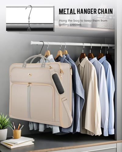 MATEIN Garment Bags for Travel for Women, Large Garment Bags for Hanging Clothes Up to 7 Suits, Business Convertible Travel Suit Carrier with Strap, Foldable Suitcase Luggage Fit 17.3" laptop, Beige - color: Beige