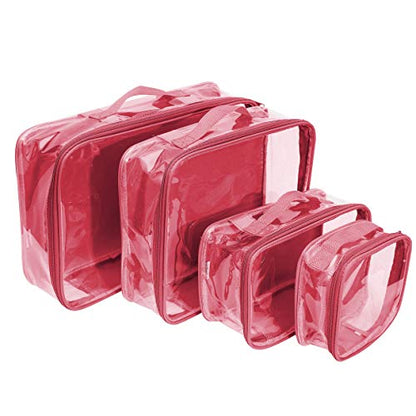 Clear Packing Cubes set of 4 / Packs 7-10 Days of Clothes/Premium PVC Plastic Storage Bags - color: Burgundy