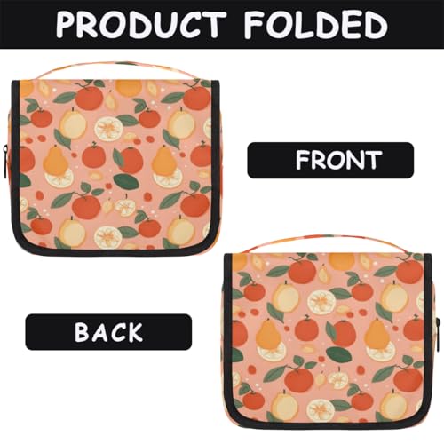 Hanging Travel Toiletry Bag for Women, Citrus Fruit Pattern Water Resistant Polyester Organizer with Hook & Handle, Large Capacity Cosmetic Bag for Travel, Gym, Camping - color: Citrus Fruit Pattern