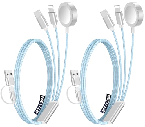 2 Pack Multi Charging Cable Cord for Travel Essentials,Apple Watch Charger,iPhone Charger,[3-in-2] Type C/L Cable Portable Designed for iWatch,iPhone 17-8,Galaxy S26-21,AirPods,iPad-4FT Blue - color: Blue, size: 2Pack-4FT