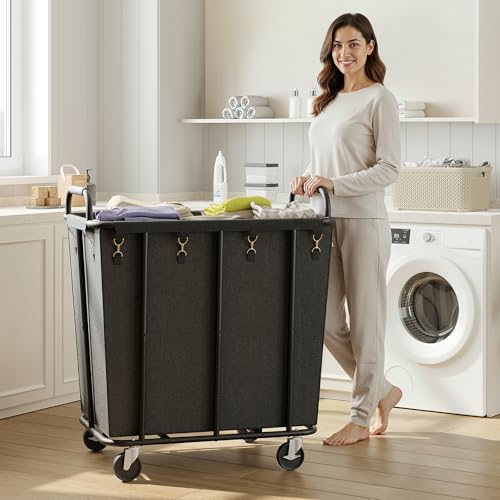 HOOBRO 106 Gal (400 L) Laundry Hamper with Lockable Wheels, Heavy Duty Rolling Laundry Cart, Laundry Sorter with Removable Bag, Laundry Basket Organizer, Waterproof Oxford Cloth, Black BB20XY01