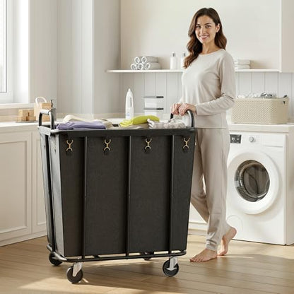 HOOBRO 106 Gal (400 L) Laundry Hamper with Lockable Wheels, Heavy Duty Rolling Laundry Cart, Laundry Sorter with Removable Bag, Laundry Basket Organizer, Waterproof Oxford Cloth, Black BB20XY01