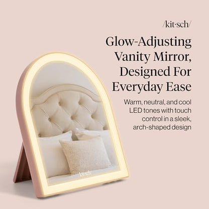 Kitsch Arch Desk Vanity Mirror with Lights, LED Makeup Surface, Touch Sensor Dimmable Warm Neutral Cool Glow, Rechargeable Desk Mirror with Kickstand for Travel - Terracotta