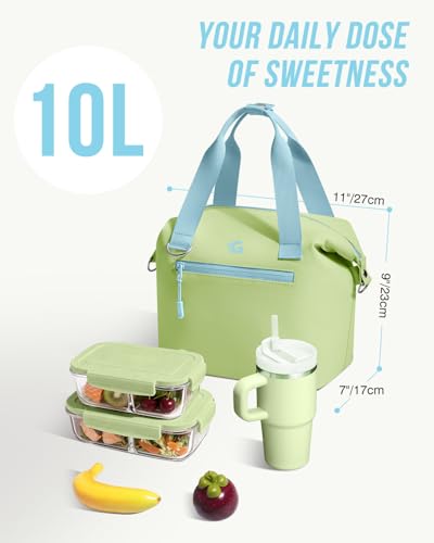 GLORIEROO Pastel Lunch Box Women | Insulated Soft Waterproof Leakproof Lunch Bag Cooler | Adjustable Strap | BPA-Free - color: Mint Breeze