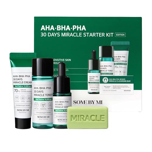 SOME BY MI AHA BHA PHA 30Days Starter Kit - Toner 1.01Oz, Serum 0.33Oz, Cream 0.7Oz, Cleansing Bar 1.05Oz - Mild Exfoliating Daily Skin Care Set - Skin Wastes, Sebum, Oiliness Care - Korean Skin Care - color: Miracle Kit with Bar