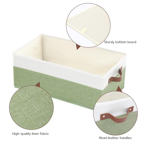 3 Pack Large Capacity Storage Bins Closet Organizer for Shelves, Fabric Closet Storage Baskets Boxes with Leather Handles for Organizing Clothes, Sheets, Jeans, Toys, Books (Green) - style: 3 Pack Green & White