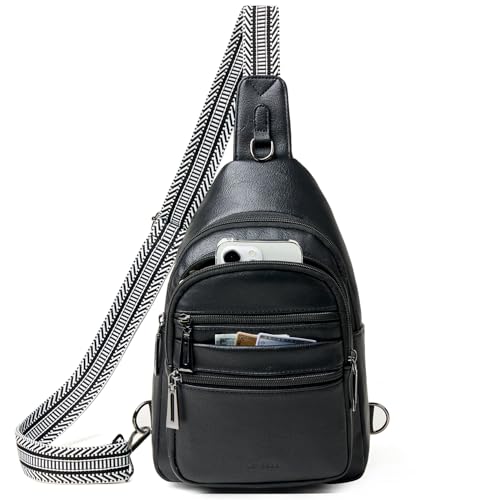 Leresas Sling Bag for Women Cross Body Bags Fanny Packs Over the Shoulder Bag Sling Backpack Vegan Leather Trendy Gifts Travel Handbag Black - color: Black
